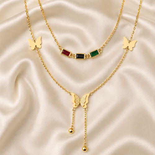 Butterfly & Multicolour Stone Necklace