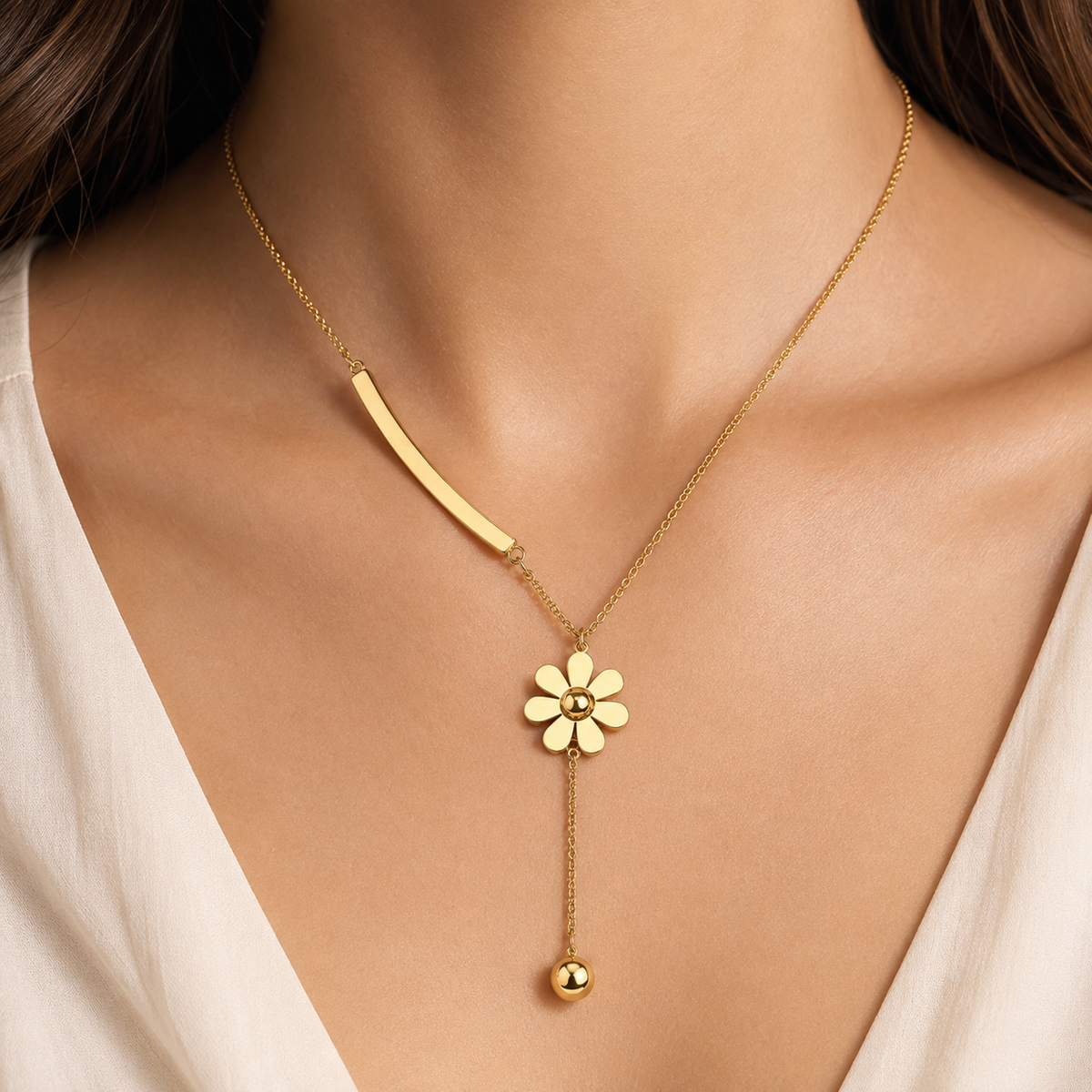 Daisy Flower Drop Necklace