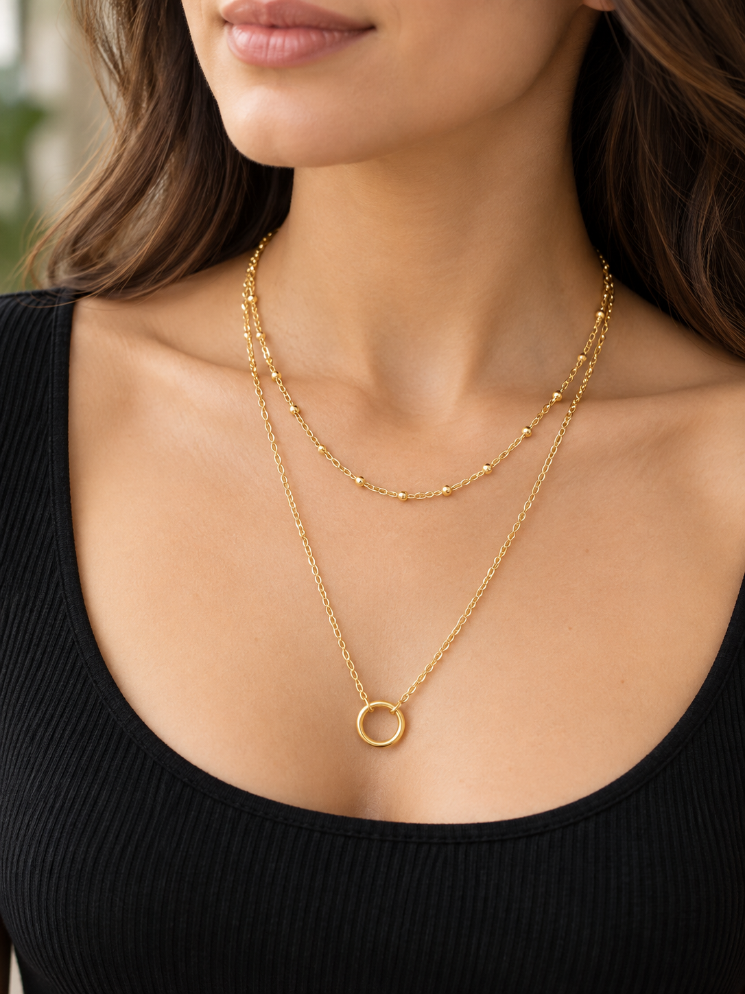 Circle Pendant Layered Necklace