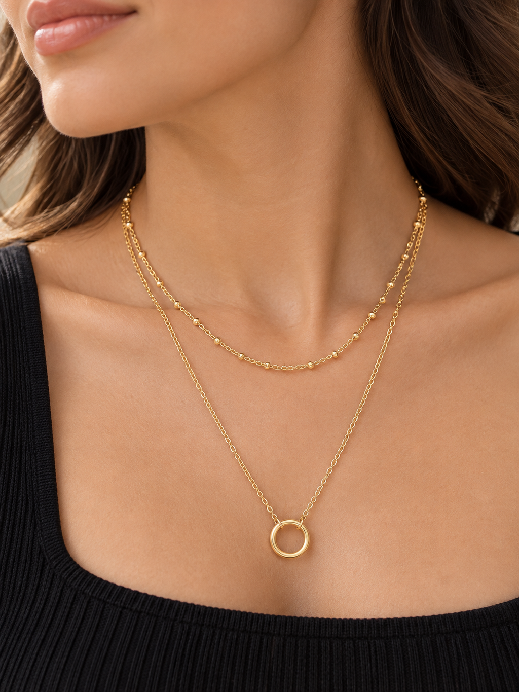 Circle Pendant Layered Necklace