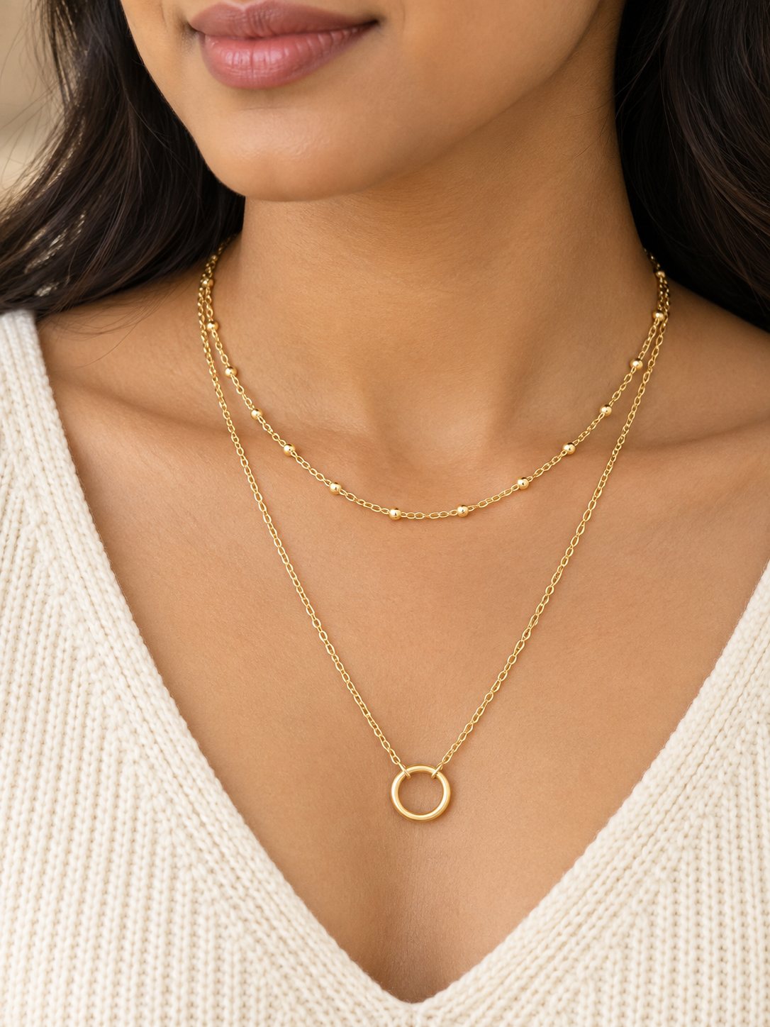 Circle Pendant Layered Necklace