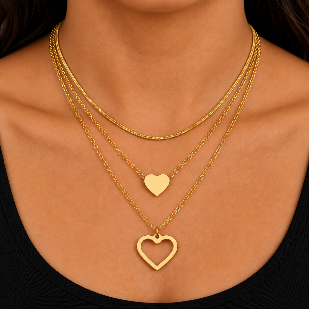 Double Heart Layered Necklace