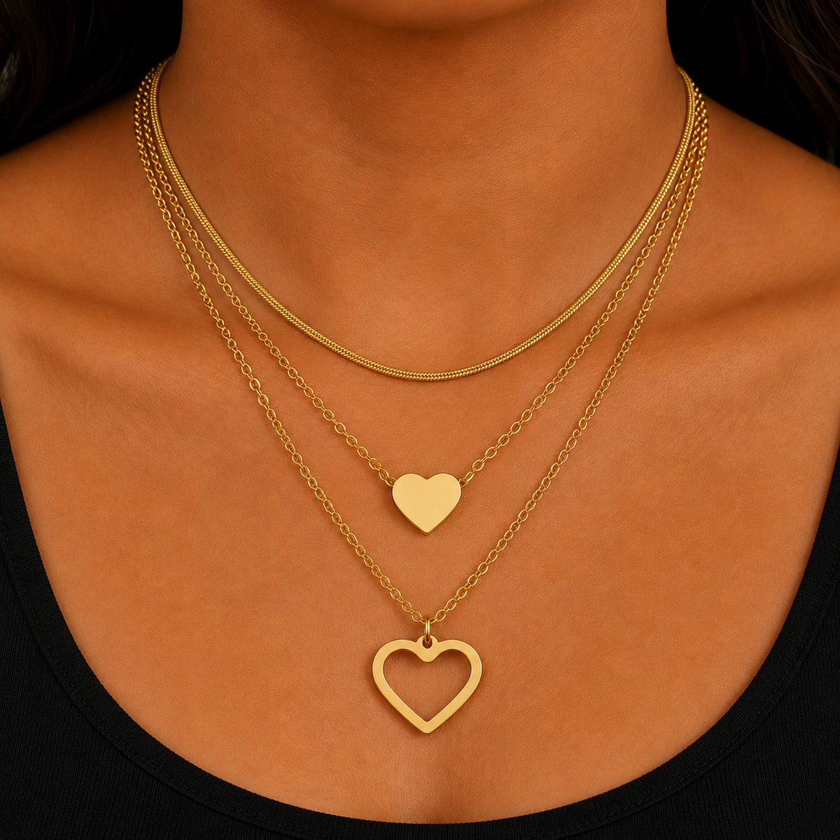 Double Heart Layered Necklace