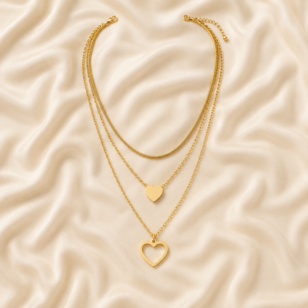 Double Heart Layered Necklace