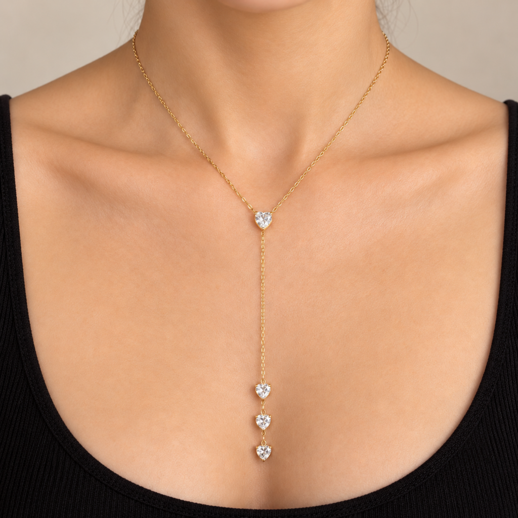 Gold Sparkling Heart Drop Necklace