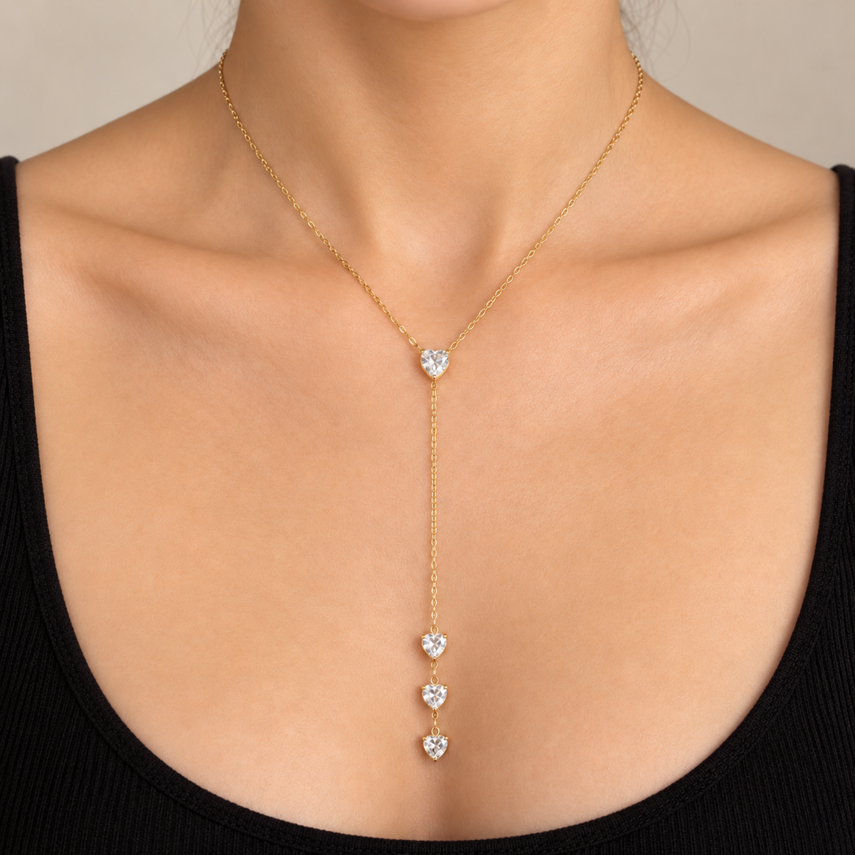 Gold Sparkling Heart Drop Necklace