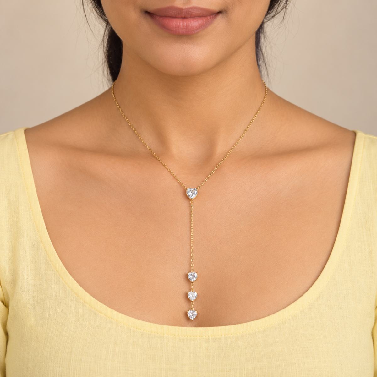 Gold Sparkling Heart Drop Necklace