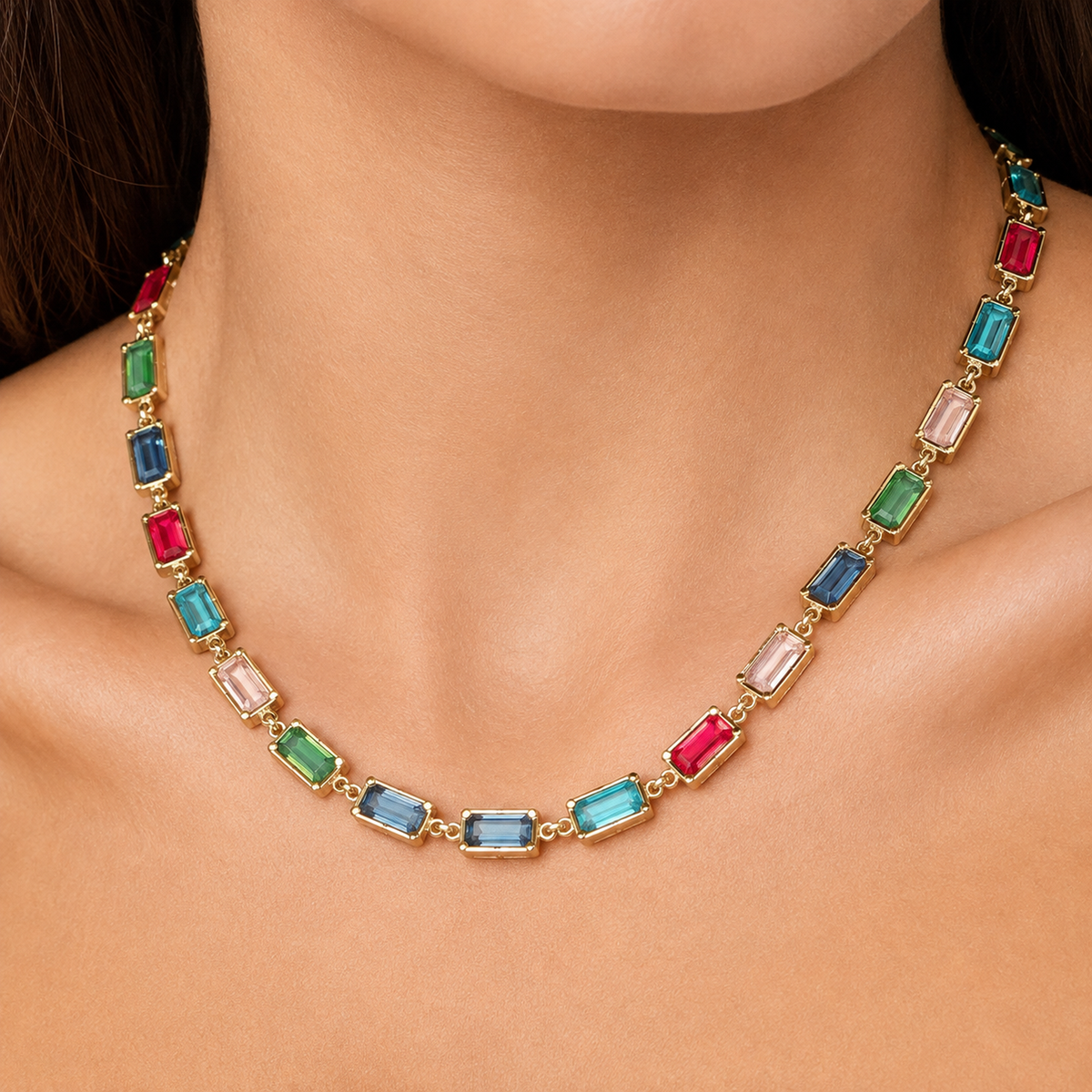 Rectangle Muticolor Glass Stone Necklace