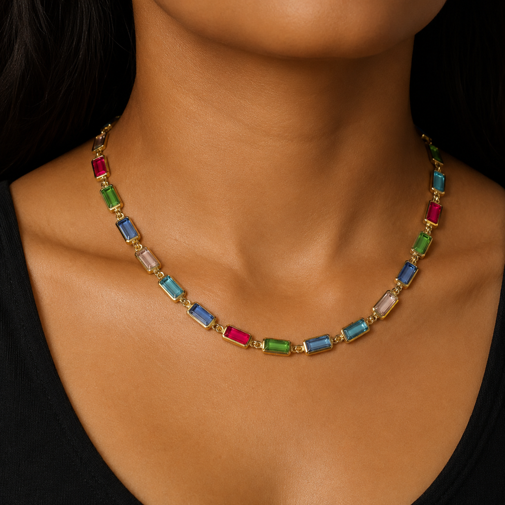 Rectangle Muticolor Glass Stone Necklace