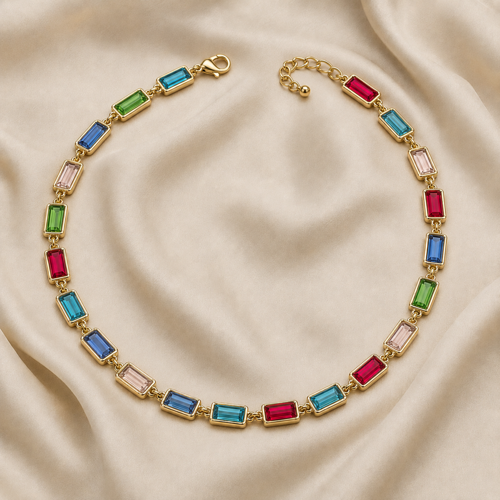 Rectangle Muticolor Glass Stone Necklace