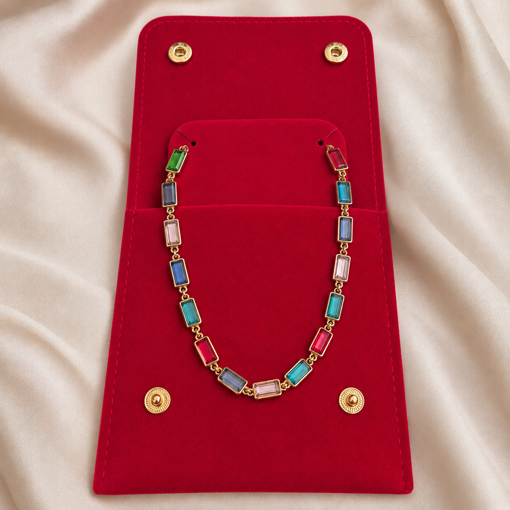 Rectangle Muticolor Glass Stone Necklace