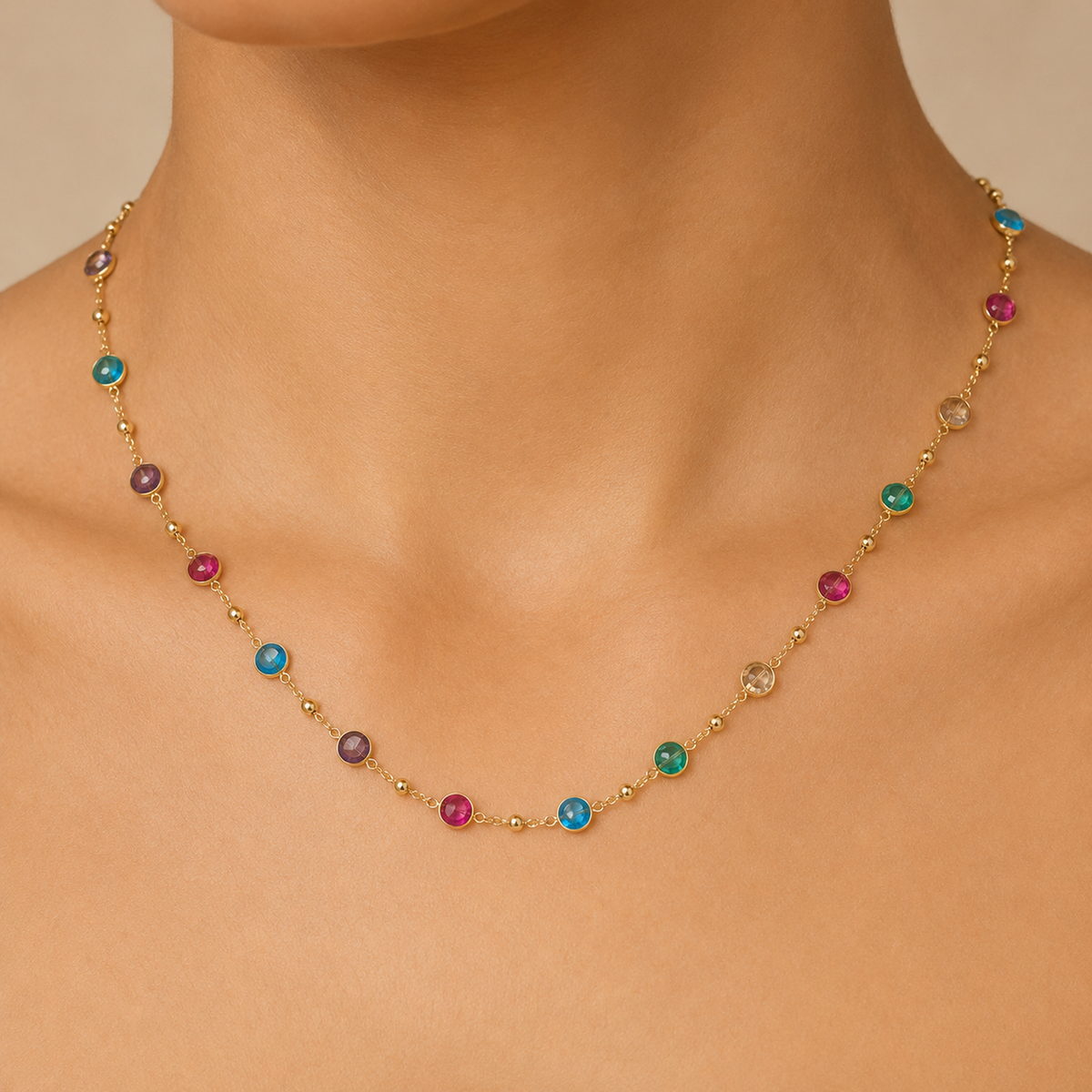 Round Multicolour Glass Stone Necklace
