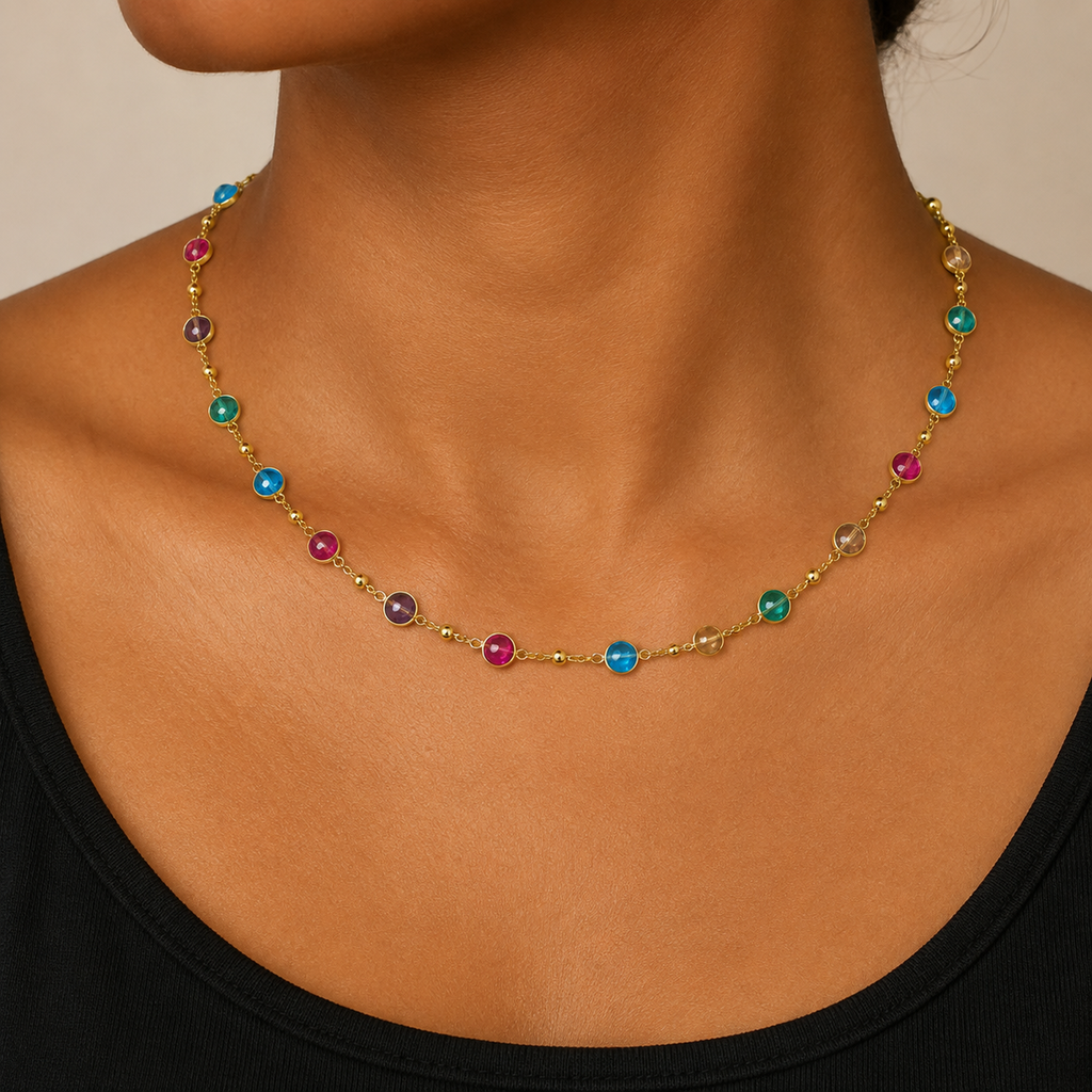 Round Multicolour Glass Stone Necklace
